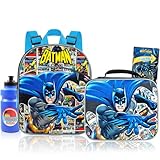 Batman Backpack with Lunch Box Set - Deluxe 11' Batman Preschool Bag and Lunch Bag, Plus More | Caped Crusader Toddler School Supplies