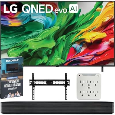 LG 65QNED85AUA 65 inch Mini LED QNED AI 4K Smart TV (2025) Bundle with SKM1 2.0-Ch. Soundbar, 37"-70" TV Wall Mount, 6-Outlet Surge Adapter & Deco Gear Complete Home Theater Beginner's Guidebook