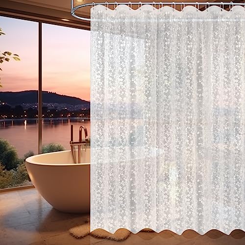 Cortinas de Ducha 180x200 cm, Cortinas de Bañera con Imán de Peso Debajo, Cortina de Ducha Transparente con Patrón de Guijarros 3D PEVA Impermeable para Bañera, con 12 Anillos de Cortina de Ducha
