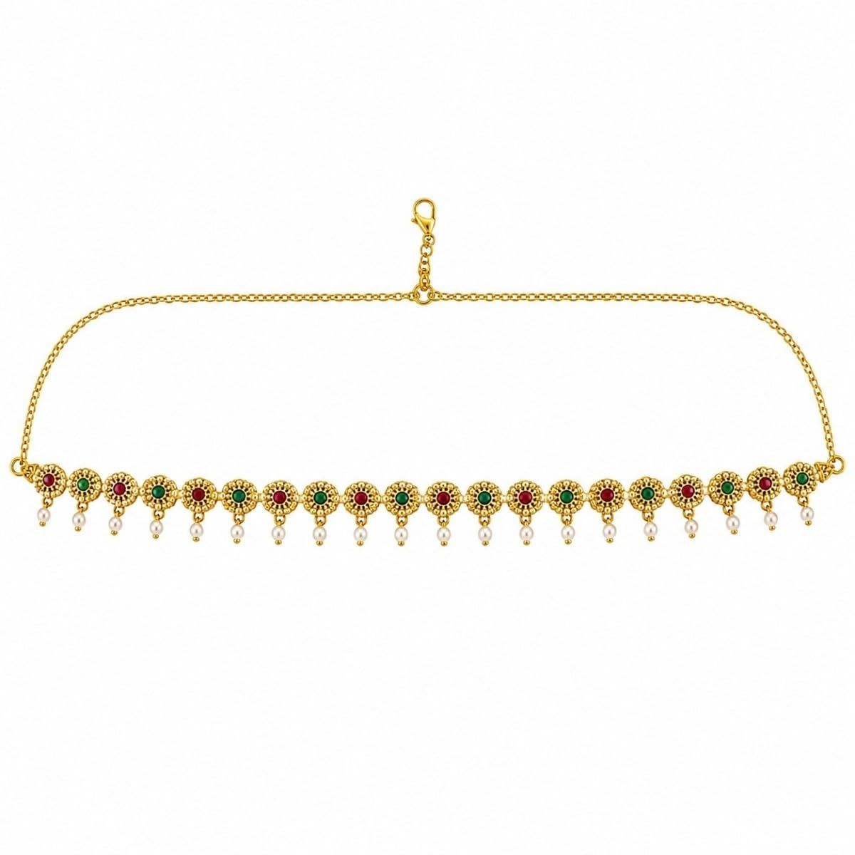 accessher Women's & Girls Gold Plated Traditional Kamarpatti Waist Chain with Studded Stone Round Floral Motif, Adjustable Waist Belt/Kamarbandh For Saree, Lehenga-picture-25
