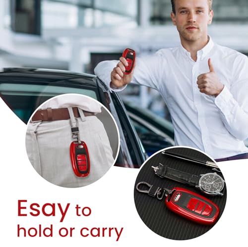 Image of Key Fob Cover for Audi, Leather-Style Keychain Tab Cover, Red