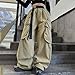 Girls Fashion 𝐘2K Active Cargo Pants Casual Work Trousers with Pockets Elastic High Waist Wide Leg (Khaki, 10-11 Years)
