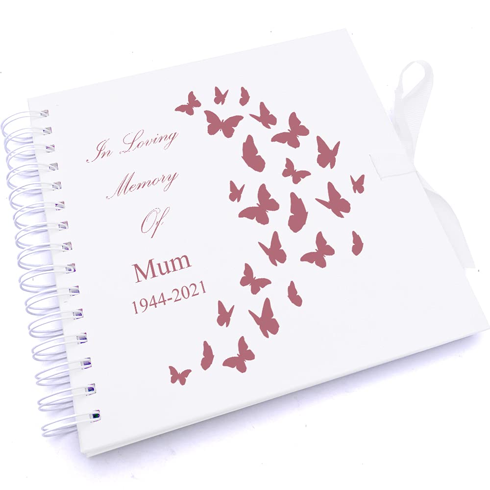 Ukgiftstoreonline White Personalised Mum In Loving Memory Butterflies Design Scrapbook Photo Album