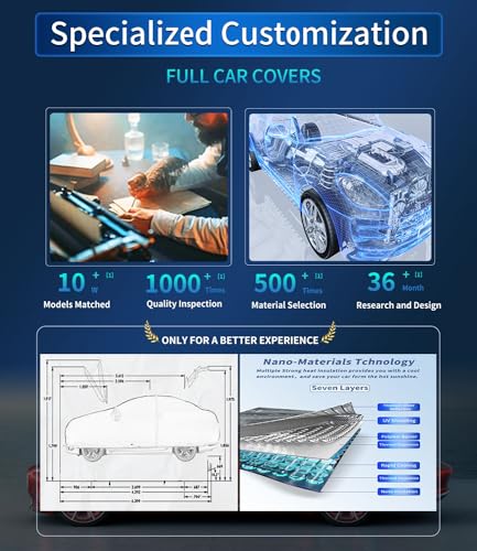 Image of Custom-Fit for Ford Car Cover, 7 Layers Car Cover Waterproof All Weather for Automobiles, Outdoor Full Cover Rain Sun UV Protection with Zipper (Black,for Ford Bronco)