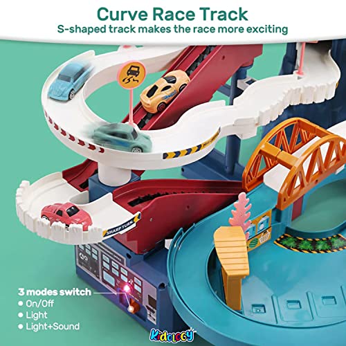 Image of Kidology Dinosaur Race Tracks for Kids 2+ Years | Rail Car Toy for Toddlers | Playset Adventure Toy with 4 Mini Cars | Climbing Hills Railcar Vehicles, Colorful and Fun Construction Play