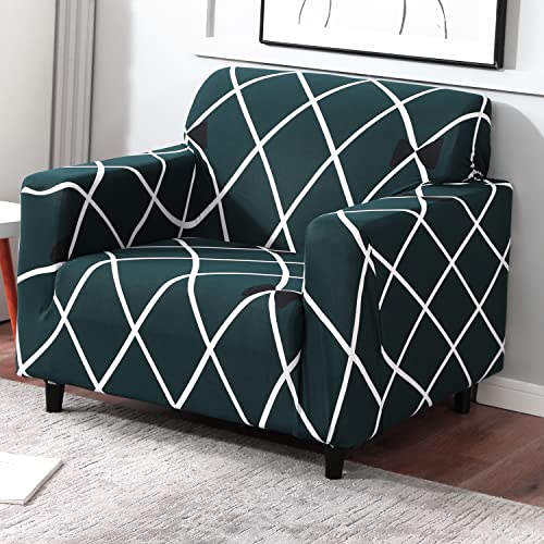 Image of HOKIPO 95% Polyester, 5% Spandex Elastic 1 Seater Sofa Cover Stretchable Slipcover, Teal Diamond (AR-4093-D22)