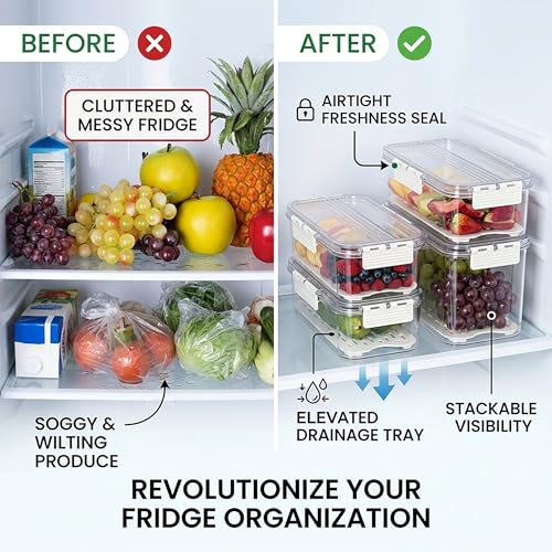 Image of Divided Fridge Storage Boxes With Serving Veggie Tray with Lid and Handle, Fridge Organizer with Removable Compartment, Fridge Storage Containers (Fridge Container)