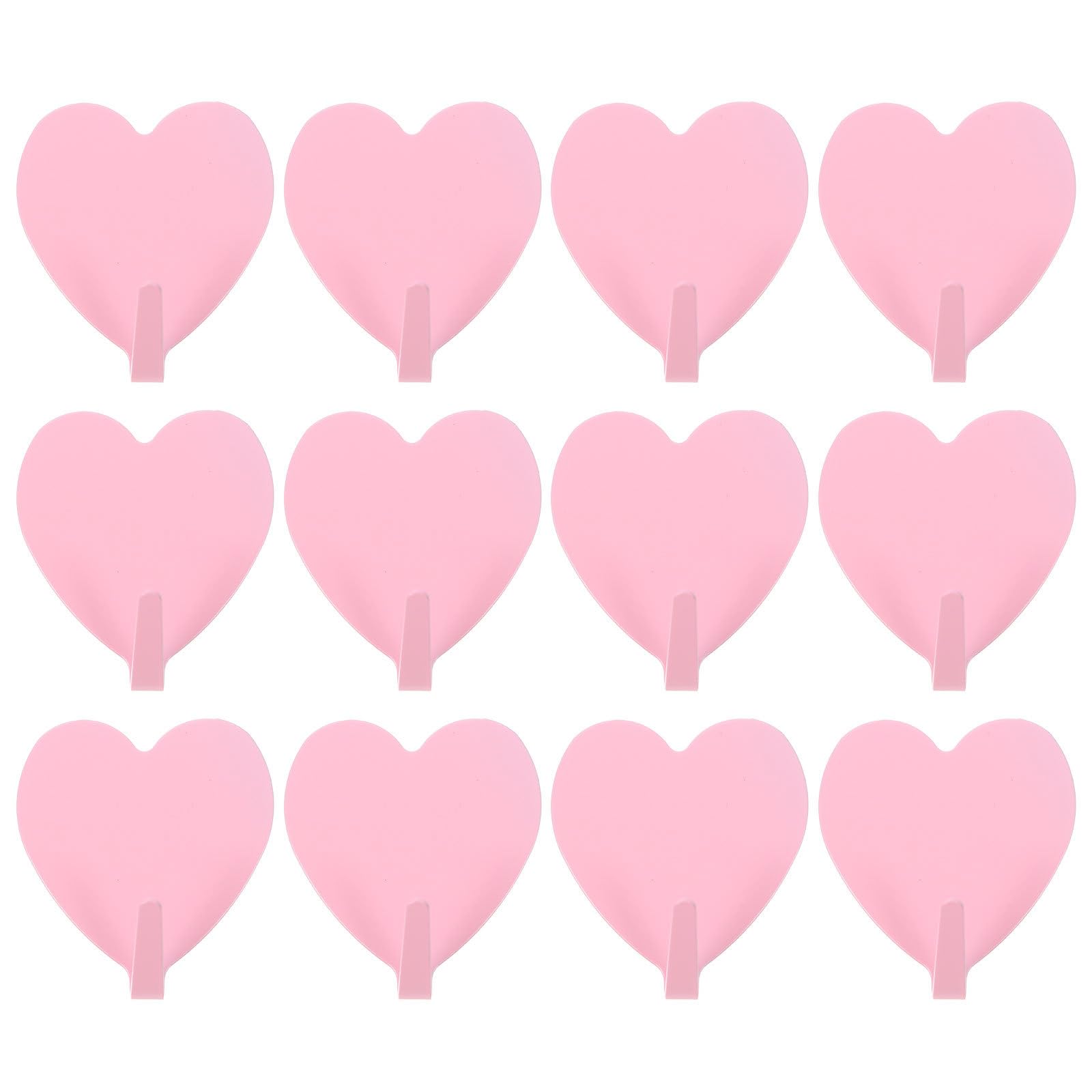 Angoily Strong Heart Shaped Adhesive Wall Mounted Hooks Traceless Hangers for Bathroom Kitchen Bedroom Coat Towel Key Holder 1.97X1.57X0.67 Inch Pack of 12