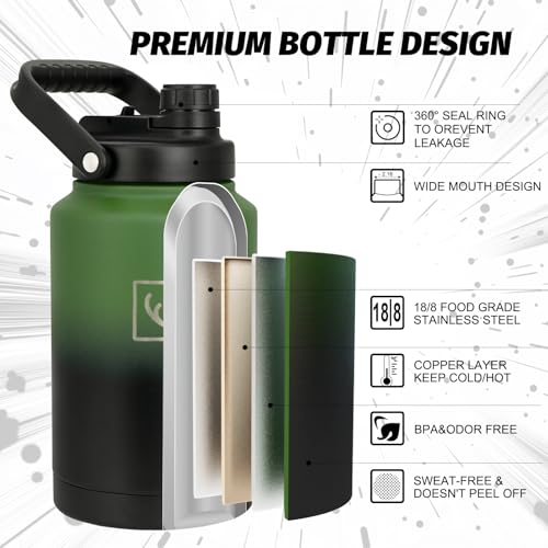 Image of NATURE PIONEOR 1 Gallon (128oz) Insulated Water Bottle Jug with Carrier Bag