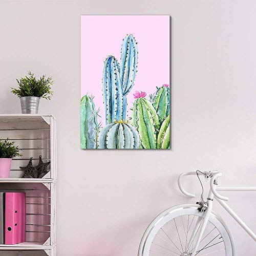 wall26 Canvas Wall Art Succulent Plants Series - Cactus on Pink Background - Giclee Print Gallery Wrap Modern Home Art Ready to Hang - 24" x 36"