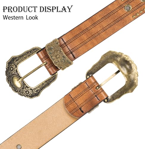 INOGIH Adjustable Vintage Western-Belts for Women Men - Engraved Buckle-Belts Cowboy-Cowgirl-Belt (Waist for 28"-38")3
