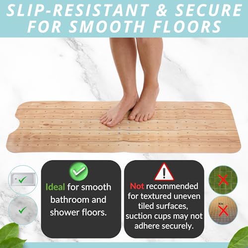 Image of ENKOSI Bath Mat - PVC Large 40 x 16 Inch Non-Slip Bathtub Mat with Secure Suction Cup Grip & Drain Holes - Extra Long Bathroom Shower Mat for Tub and Shower Floors with Wood Print Design (40x16 Wood)