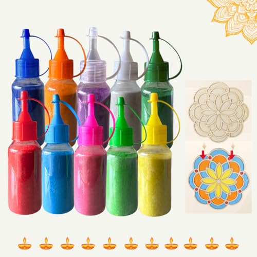 Rangoli Making Kit – 10 Vibrant Colours + 1 Free Stencil | Easy &...