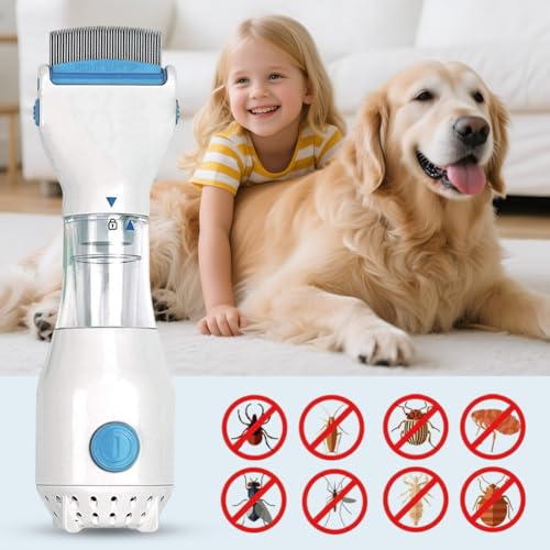 Flohkamm Elektrisch für Hunde & Katzen, Flohkamm für Kleine & Große Hunde Katzen Haustier, Anti Flöhe & Zecken, mit 3 Filterbeutel