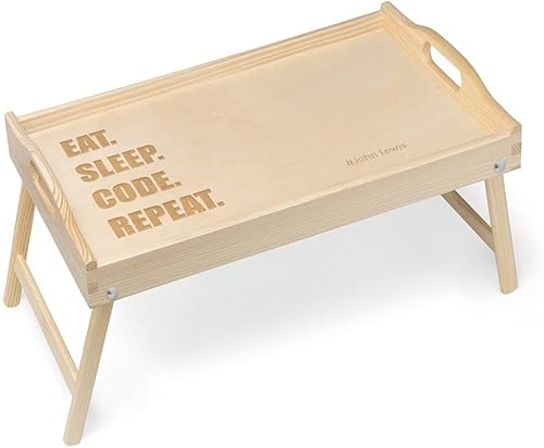 Maverton Bandeja para comer para él - Mesa de cama personalizada para cumpleaños - Bandeja de madera con patas plegables - Soporte grabado para