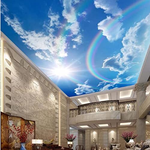 Personnalisé 3D Papier Peint Peintures Murales Bleu Ciel Blanc Nuages ​​Arc-En-Photo Murale Salon Chambre Intérieur Plafond Papier Peint...