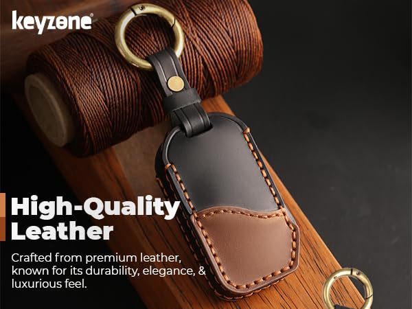 Image of Keyzone Dual Leather Key Cover fit for Kia Carens Clavis, Seltos, Sonet 2023 Facelift carens 4 Button Smart Key (Black-Brown)