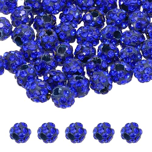 MECCANIXITY 100 Pcs 4mm Rhinestone Beads for Jewelry Making, Bling Disco Bead Sparkle Diamond Clay Bead for Necklace Bracelet Christmas, Dark Blue