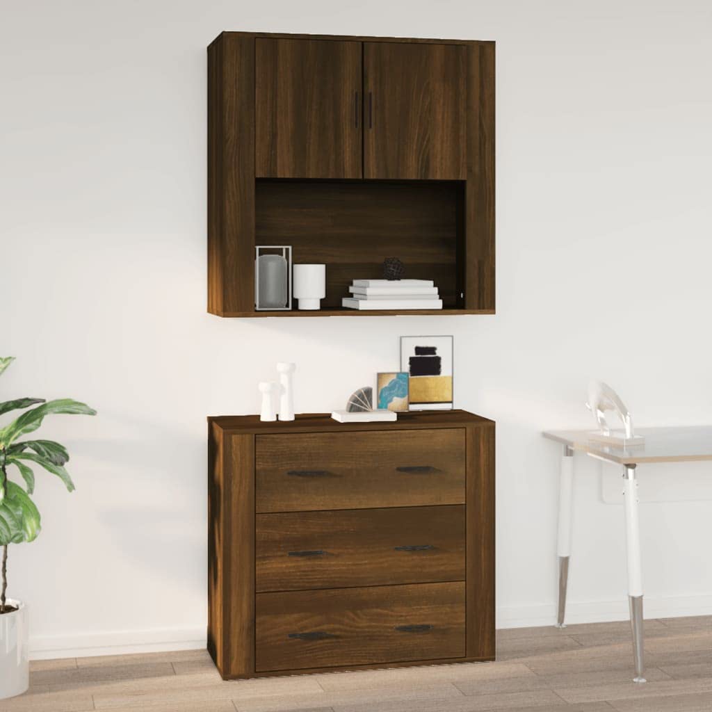 Szafka ścienna, brązowa, imitacja dębu, 80 x 33 x 80 cm, materiał drewnopochodny, dużo miejsca do przechowywania, montaż ścienny, uniwersalny organizer do kuchni, sypialni, przedpokoju i biura