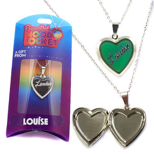 STANDS OUTLOUISE PERSONALISED HEART SHAPED NAMED MOOD LOCKET FUN GIFT PRESENT