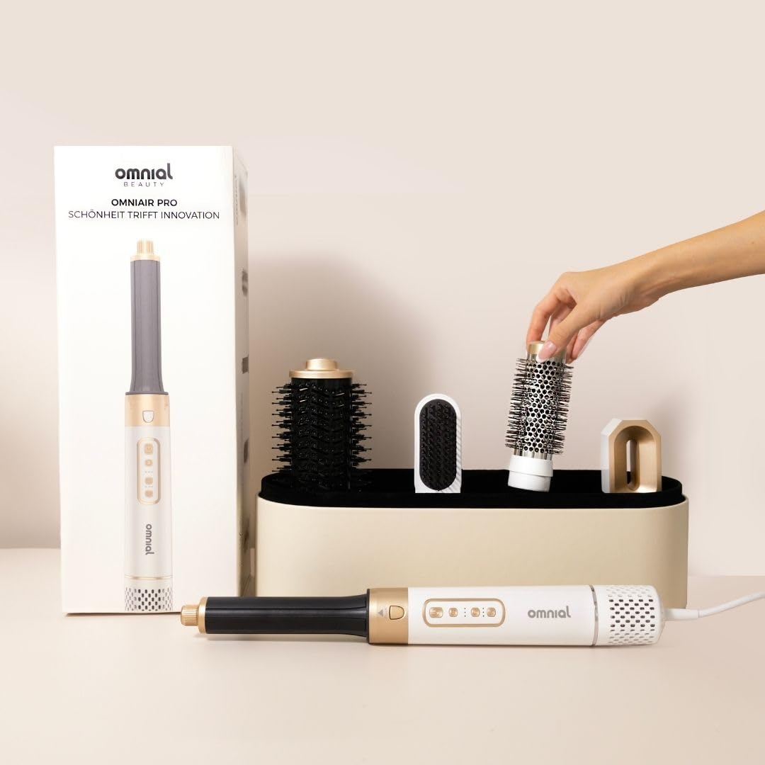 Omnial |Omniair Pro| 5in1 Haarstyler, Stylingset mit 5 Aufsätzen. Optimale Nutzung durch 3 Temperaturstufen und 3 Luftstärken | Coldshot-Funktion für einen längeren Halt | Geeignet für alle Haartypen