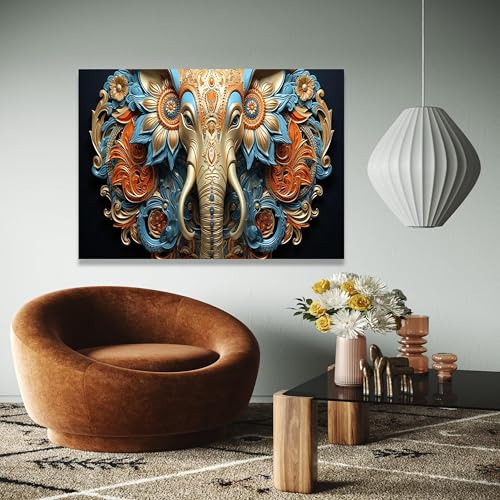 Art mural floral 3D éléphant pour salon élégant style indien - 4