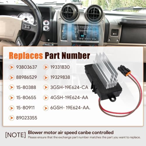 Image of Blower Motor Resistor Heater Fan Control Module Compatible with Hummer H2 2003-2007 Replace 19331830 19329838 89023355 93803637 88986529 15-80388 15-80655 15-80911 19331830 3GSH-19E624-CA