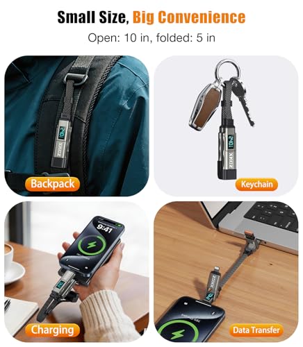 Image of XKCZ Keychain USB C Cable with V /A /W Display, 4 in 1 Charging Cable Combo Type C /USB A /L Port, 240W Fast Charging Short Cable, USB C Keychain Portable Cord for iPhone /iPad /Samsung /Laptop, 8 inches
