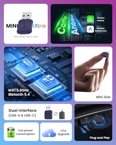 Image of Carlinkit MINI Ultra Wireless CarPlay Android Auto Adapter, Esay to Hide, Stable Connetion, Work with USB-A /Type-C Port, Retain Original Controls & Audio (Deep Blue)