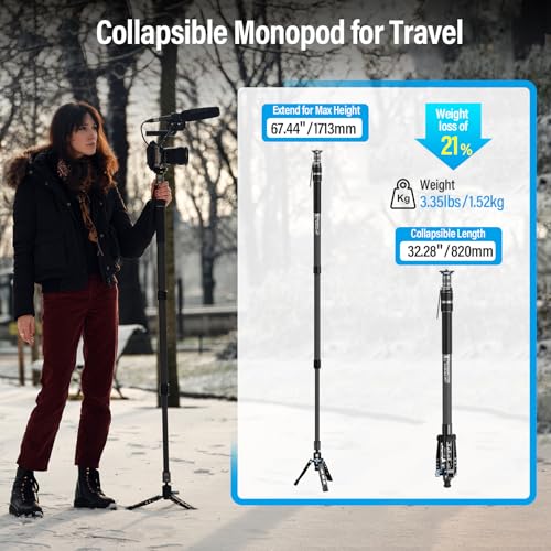 SIRUI SVM-165 Rapid Monopod for Cameras, 65” Carbon Fiber Monopod with Feet, One-Step Rapid Height Adjustment, Lightweight Travel Mono pod for DSLR Camera, Modular 3 in 1, Max Load 22lbs - Image 5
