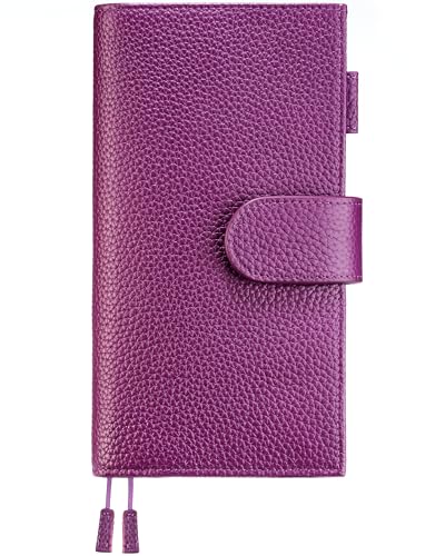 Image of Genuine Leather Planner Cover for Hobonichi Weeks /Weeks Mega with Pen Loop, Card Slots, Back Pocket, and Bookmarks (Purple)