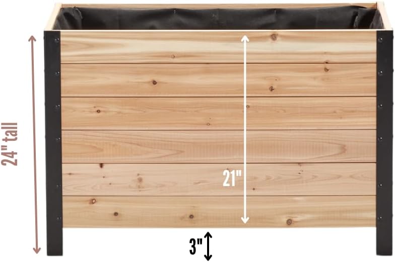 EARTH ELEVATED 100% Canadian Cedar Wood Elevated Garden Bed for Gardening - Planter Pot to Grow Herbs Flowers, and Vegetables at Home Indoor and Outdoor Patio Balcony Deck - 18” x 36” x 24”