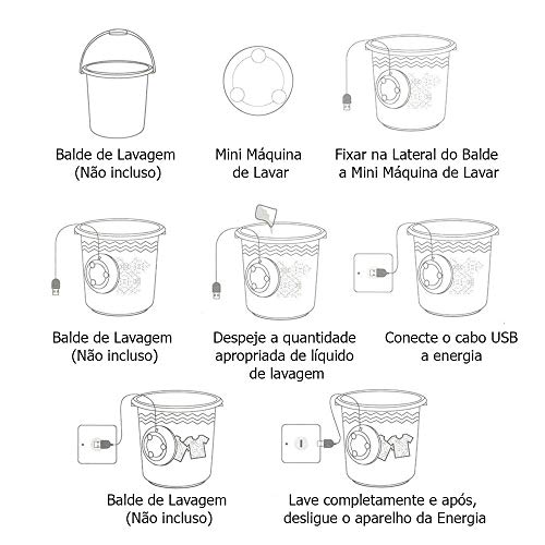 Mini Maquina Lava Roupas Lavadoura USB Panos no Balde Portatil Rotativo