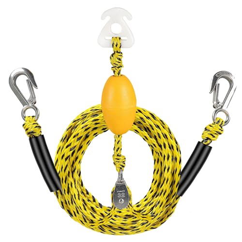 Heavy Duty Floating Tow Rope with Float Ball - Premium Watersports Tow Harness for Towing Tubes, Water Skis, and Wakeboards (Yellow&Black, 24FT- with Foat Ball)