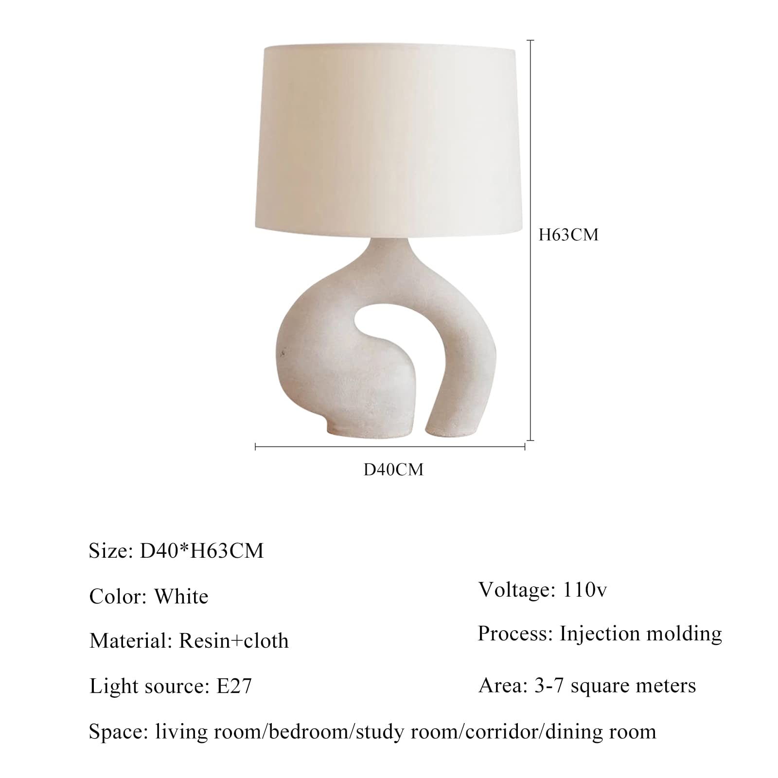 Lampa stołowa z żywicy do salonu w sypialni, lampka nocna na stolik nocny Wit myty biały abażur z tkaniny tradycyjna lampka nocna