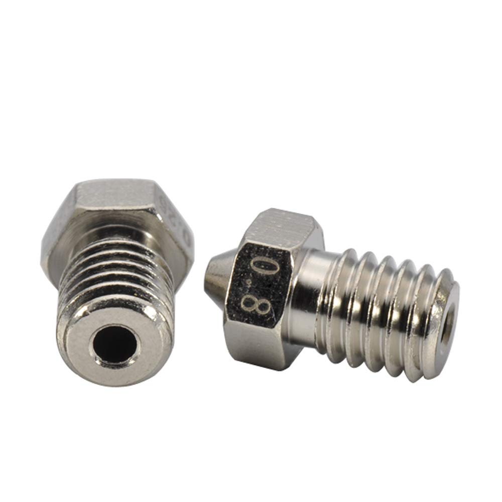 2pcs Upgrade 3D Printer M6 Thread Brass Plated Nozzle Wear Resistant nozzles for 1.75mm V6 Hotend Titan Aero Extruder Prusa I3 MK3 MK3S Anycubic I3 Mega 3D Printer (2x0.8mm)