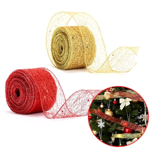 2 rolos fitas de Natal, fita de organza de Natal, púrpura rolo de tule, decoração de árvore de Natal