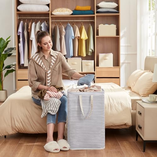 Lifewit 80L Wäschekorb, Großer Wäschesammler, Faltbare Wäschebox, Wasserdichter Wäschesortierer, Aufbewahrungsbox mit Griffen für Kleidung, Handtücher, Spielzeug, Grau