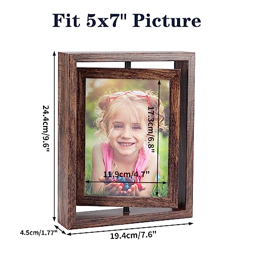 EXYGLO 2 Pack 5x7 Picture Frames Rotating Floating Photo Frame Wooden 2 Sided Frames for Vertical or Horizontal Tabletop Display by EXYGLO - Image 2