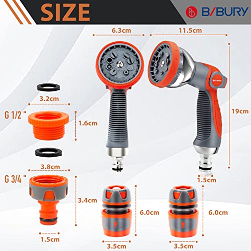 BIBURY Upgraded Garden Hose Pipe Spray Gun Set with Connector, 10 Adjustable Patterns Spray Nozzle with Thumb Switch, Anti-Slip Design, Perfect for Car Washing, Pet Showering, Cleaning, Watering Lawn - Image 7