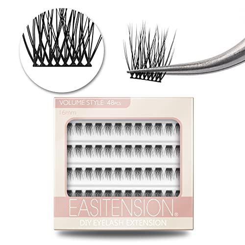 DIY Eyelash Extension, 3D Effect Glue Bonded Band Individual Lash 48 Clusters Volume Lashes Set, Home Eyelash Extension, C curl Lashes Pack 16MM-48 Clusters