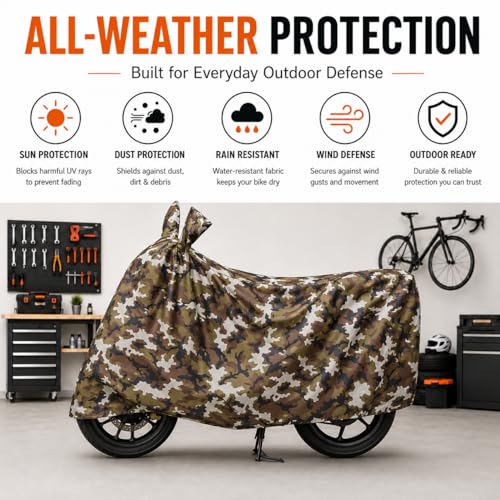 Image of Sulfar 100% Waterproof Universal Bike Cover UV Protection & Dustproof Bike Body Cover for Royal Enfield Bullet Bike (Jungle Green)