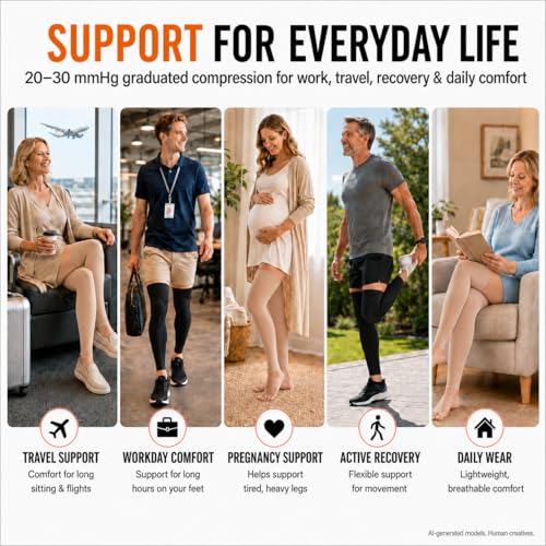 Image of Doc Miller Thigh High Compression Socks 20-30 mmHg for Women & Men, 1 Pair | Footless, Over-Knee Support Hose for Swelling, Tired Legs, Varicose & Spider Veins, Travel, Work, Pregnancy, 1 Pair