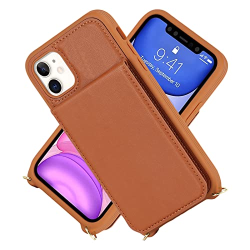 Deyhu Iphone 11 Phone Case With Card Holder For Women, Iphone 11 Case Wallet With Credit Card Slots Crossbody With Ring Kickstand Shockproof Slim Stand Case For Iphone11 - Brown #TOP1