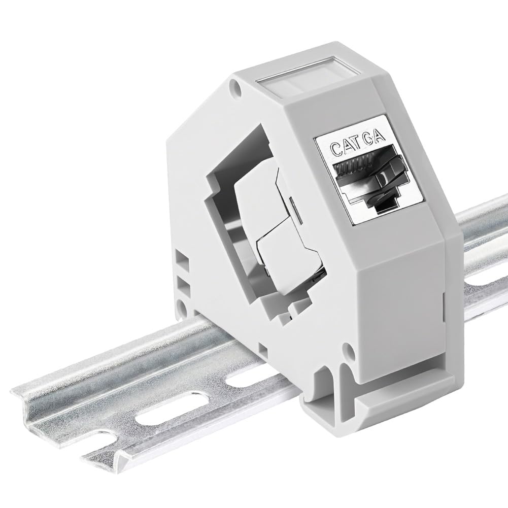 4 Modules Keystone Cat 6A + 4 Adaptateur Rail DIN Support Keystones, Adaptateur de Rail DIN Standard 35 mm pour Module Keystone Réseau Cat6a Cat6 Cat5e, Connecteur Blindé avec Support