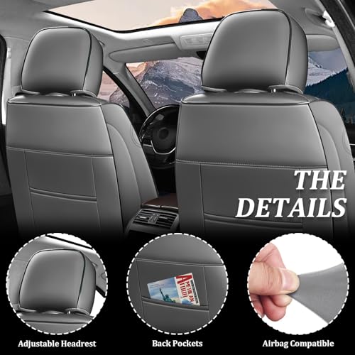 Image of Car Seat Covers Full Set for Subaru Forester 2000-2026, Waterproof Nappa Leather Car Seat Cover, Full Coverage Car Seat Covers Sets(5 Seats /Gray Black)