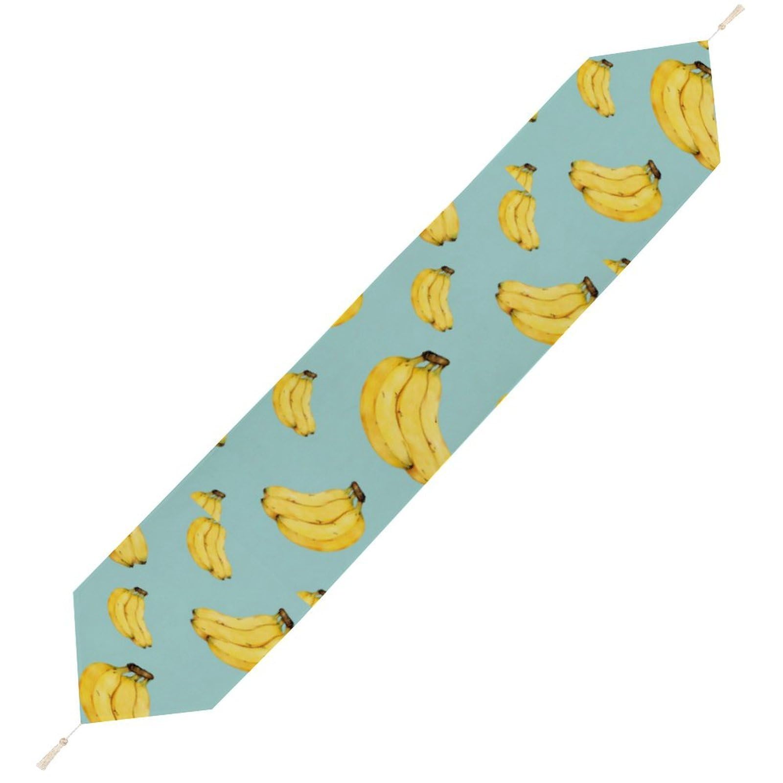 JZemdybill 200*33cm Table Runner with Tassel, Cartoon Bananas Table Runner, Table Decoration for Kitchen, Party, Restaurant