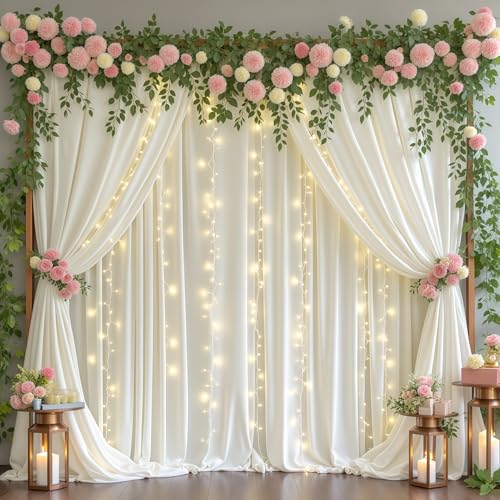 Cortinas de fondo crema con luces 2 paneles 5x10ft