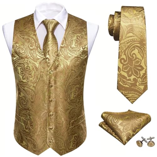 Men's 4Pcs Waistcoat Tie Pocket Square Cufflinks Set Sleeveless Suit Vest for Wedding Business2