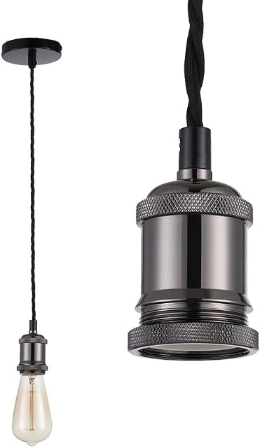 Vintage Retro Ceiling Pendant Light Fitting, 1.5M Twisted Braided Fle ,E27 Lamp Holder Suspended Pendant Light Fitting Kit Pearl Black